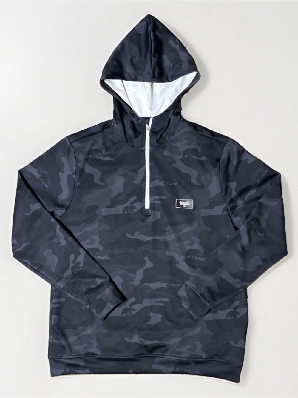 Waggle Golf The Grizz Performance Hoodie Size Large Black Camo 1/4 Zip Pullover